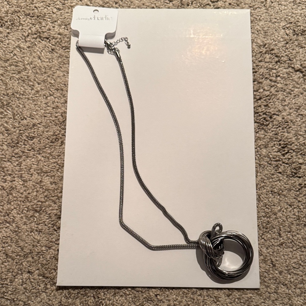 Charming Charlie Silver Knot and Long Chain Necklace